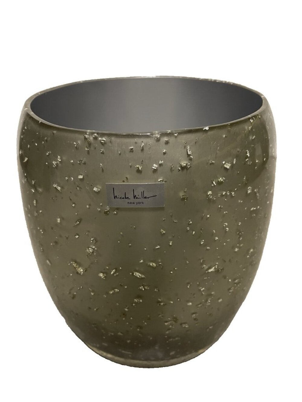 Nicole Miller Gold Rush Lucite Wastebasket Sage Green Silver Foil Vintage Glam